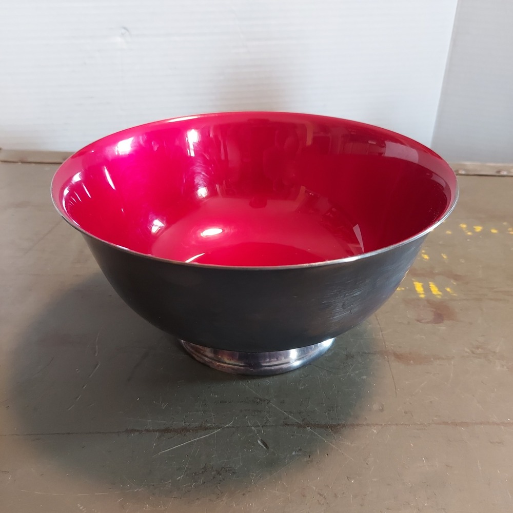 Reed & Barton 1120 Silver Plate Bowl Red Enamel Interior Vintage MCM Engraved